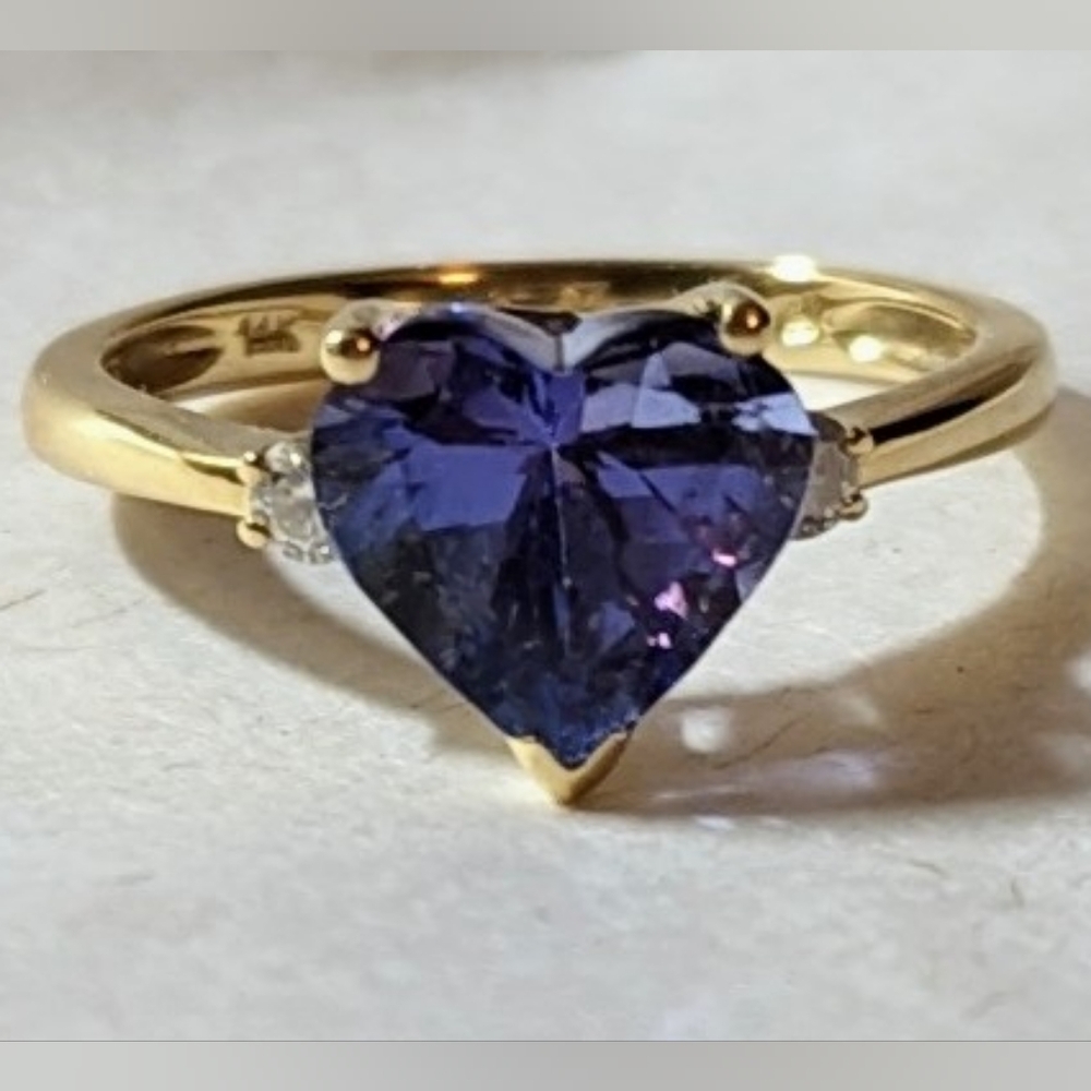 HEART Shape TANZANITE Ring Natural Mined 2.45 CT GEM Diamond accents 14K YG sz 7